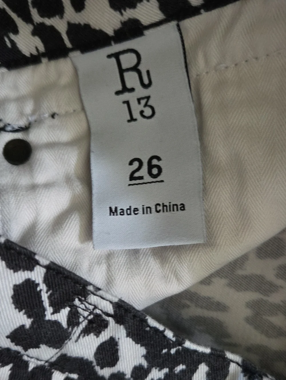 R 13 Leopard Biker Boy Jeans Black/ White Size 26